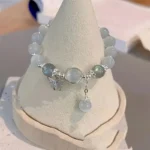 Charming Glass Cat's Eye Bead Bracelet with Butterfly Charm – Elegant Gift for Women