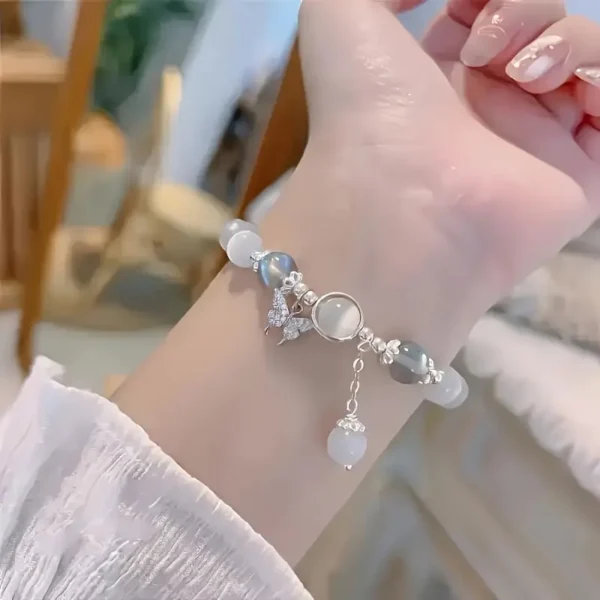 Charming Glass Cat's Eye Bead Bracelet with Butterfly Charm – Elegant Gift for Women - Image 5