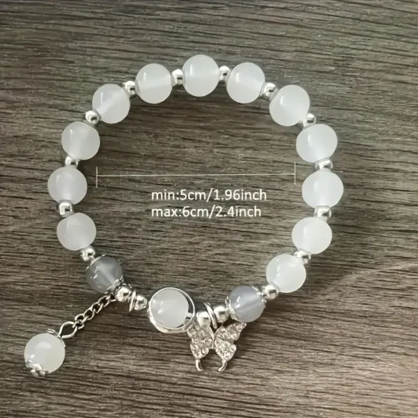 Charming Glass Cat's Eye Bead Bracelet with Butterfly Charm – Elegant Gift for Women - Image 6